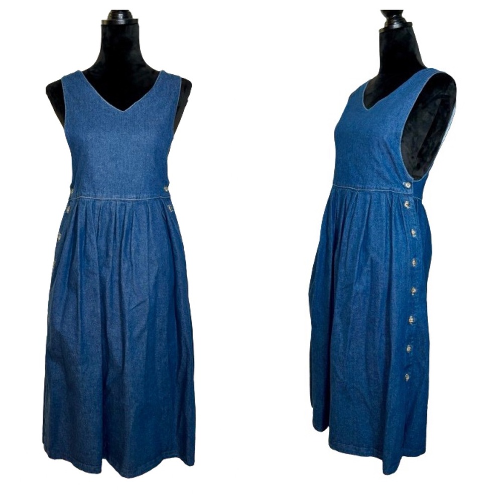 Vintage Saks Fifth Avenue Denim Dress Pinafore Real Clothes Maxi